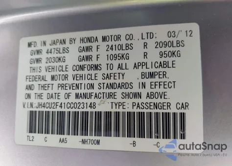 2012 Acura Tsx 2.4 z USA, uszkodzony, nr VIN JH4CU2F41CC023148